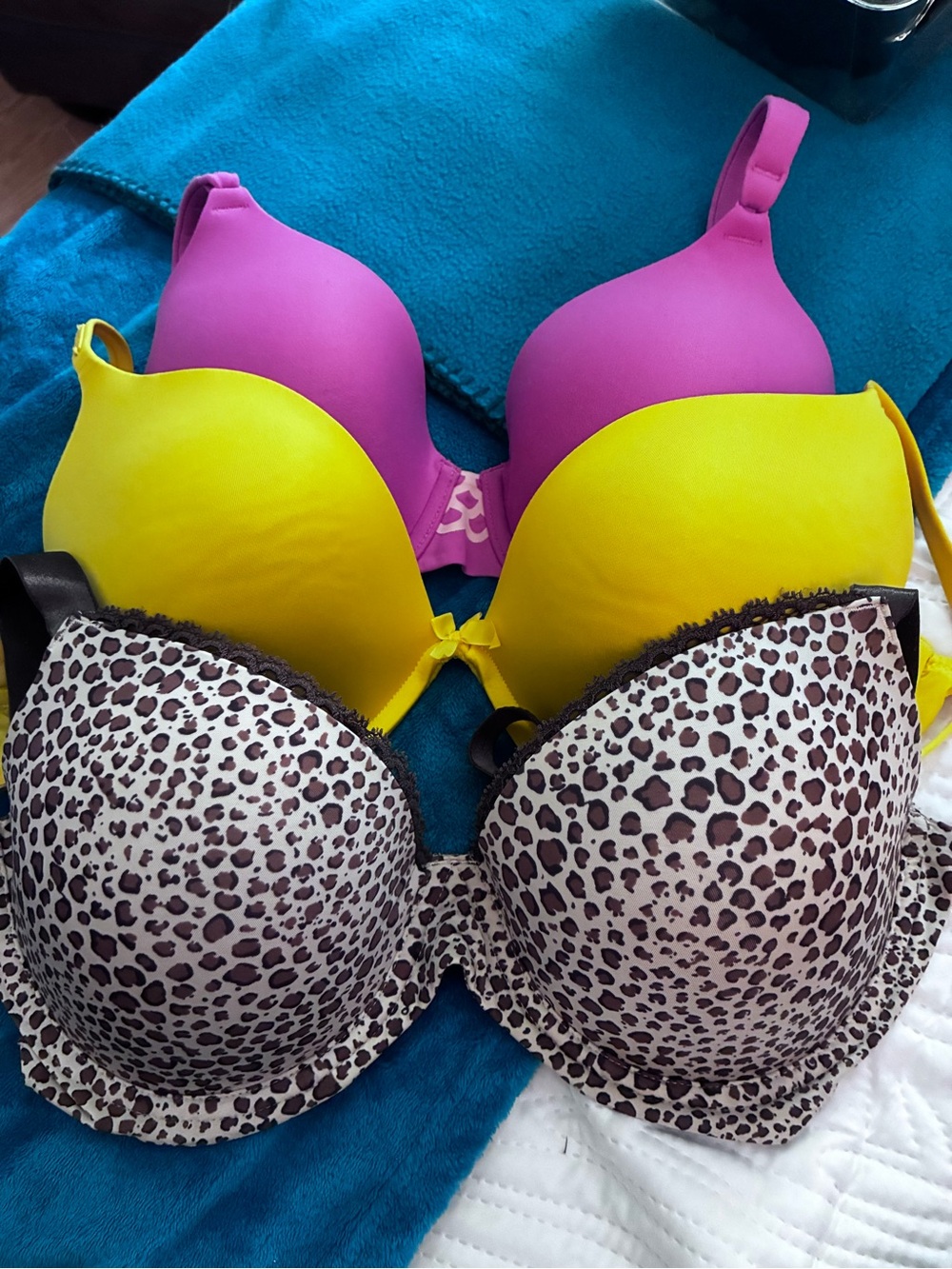 3-Pack Women’s Push-Up Bras - Pink, Yellow, Leopard 36 D